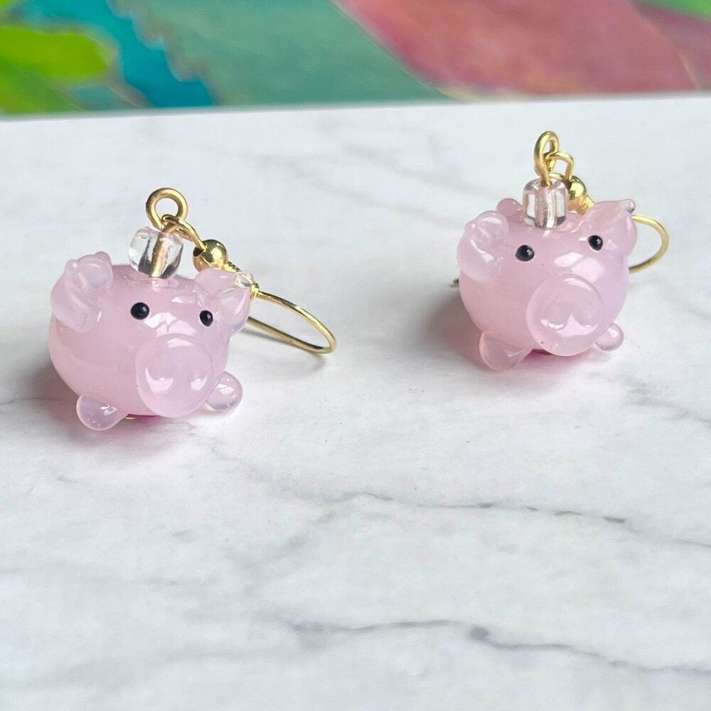 Pink Pig Charm Earrings